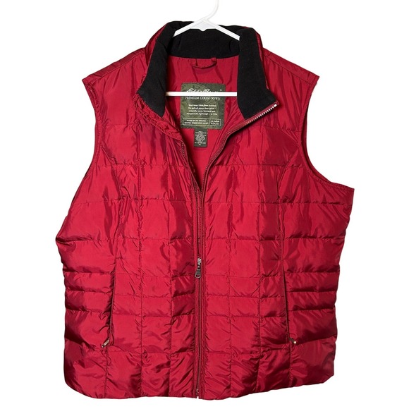 Eddie Bauer Jackets & Blazers - Eddie Bauer Puffer Vest Women's XL Red Quilted Goose Down Full Zip Fleece Collar